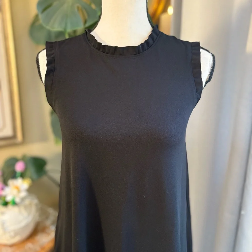 Black Ruffle Trim Mini Sheath Dress with Pockets - Picture 3 of 9
